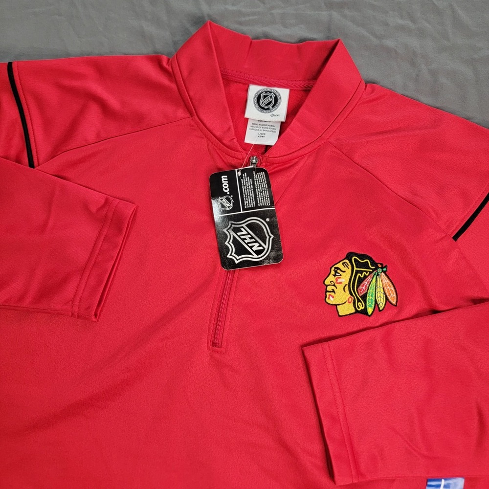 New Chicago Blackhawks 1/4 Zip Men's Large Red Long Sleeve NHL NWT Hockey